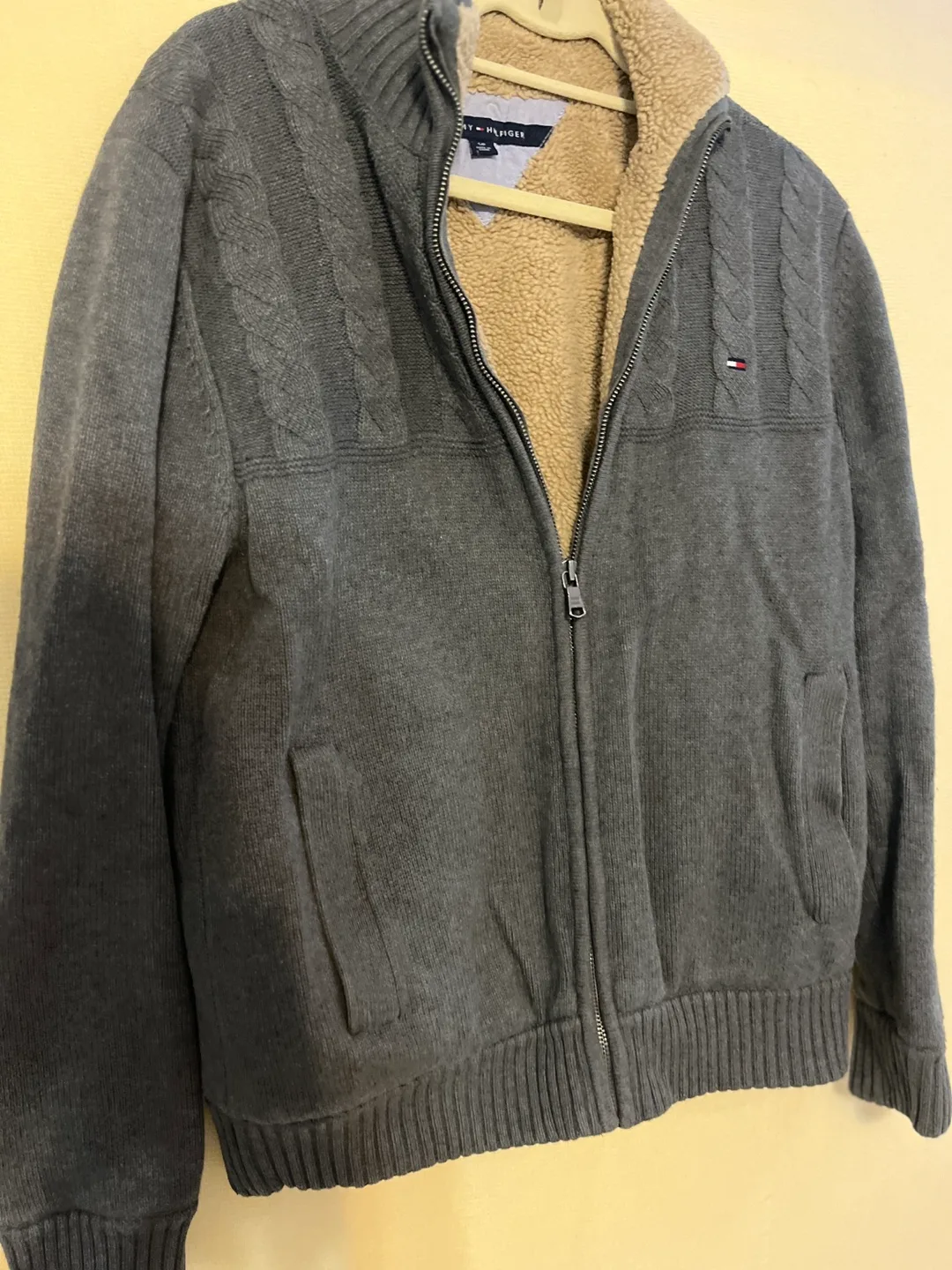 Tommy Hilfiger Men's Grey Cable Knit Zip-Up Jacket image indicator(2)