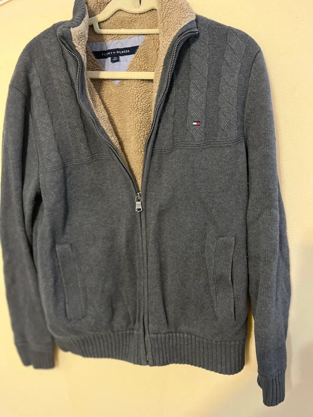 Tommy Hilfiger Men's Grey Cable Knit Zip-Up Jacket image indicator(3)