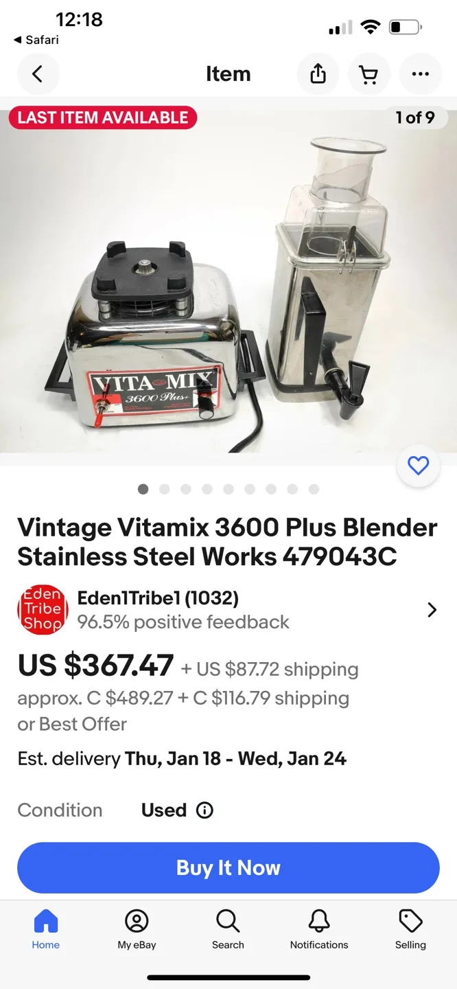 Vintage Vitamix 3600 Plus Blender Stainless Steel
