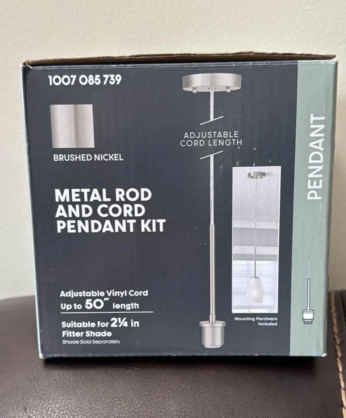 BRAND NEW Brushed Nickel Metal Rod and Cord Pendant Kit image indicator(2)