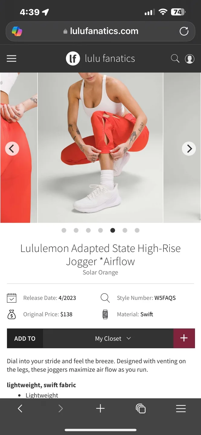 Lululemon Adapted State High-Rise Jogger - orange - Size 4 image indicator(5)