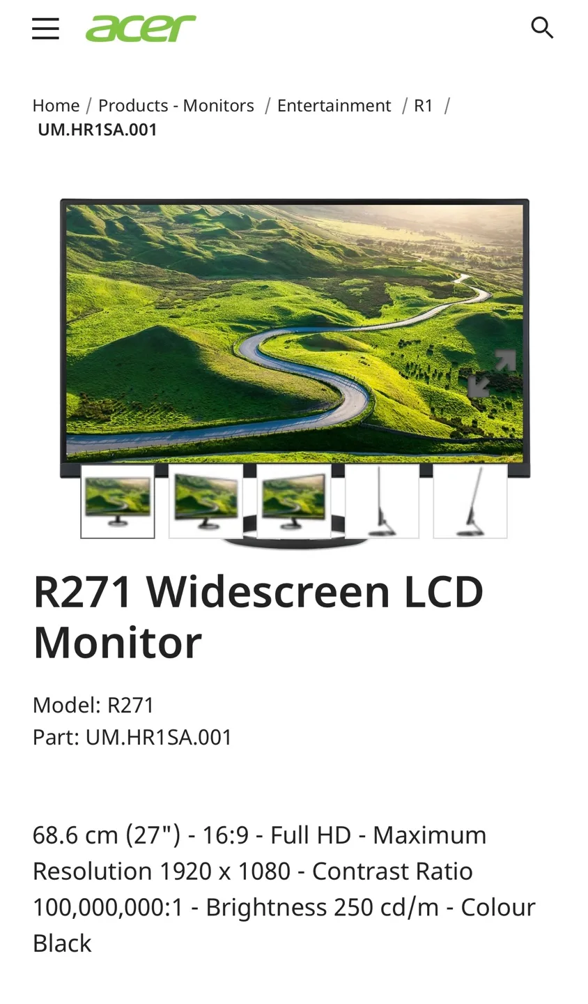 Acer R1 Series 27" LED FHD Monitor - Brand New in Box image indicator(6)