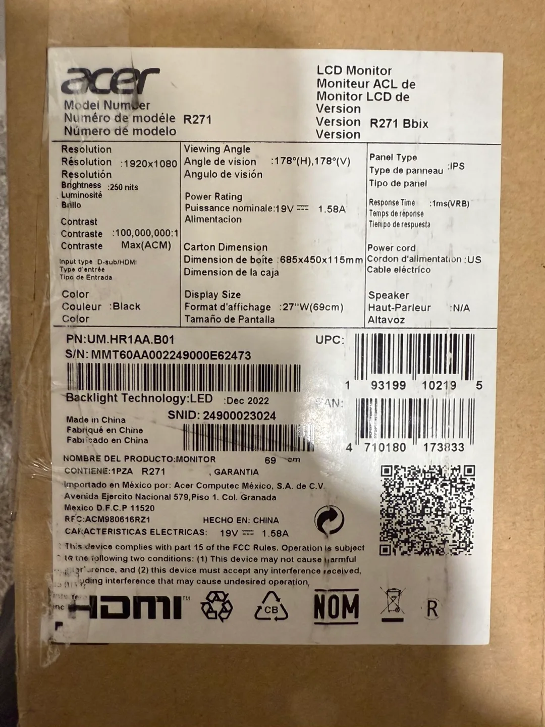 Acer R1 Series 27" LED FHD Monitor - Brand New in Box image indicator(3)