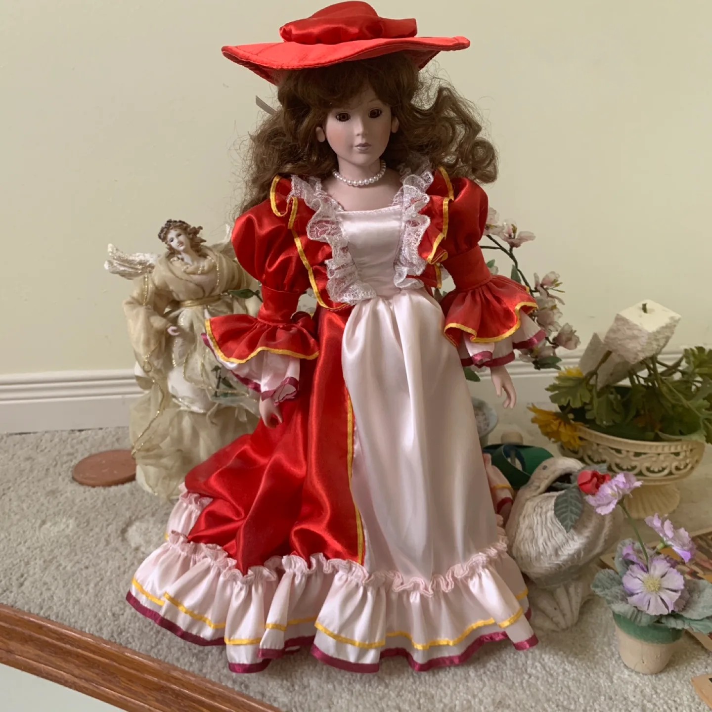 Collectible Porcelain Doll in Red Gown 🏈 image indicator(2)