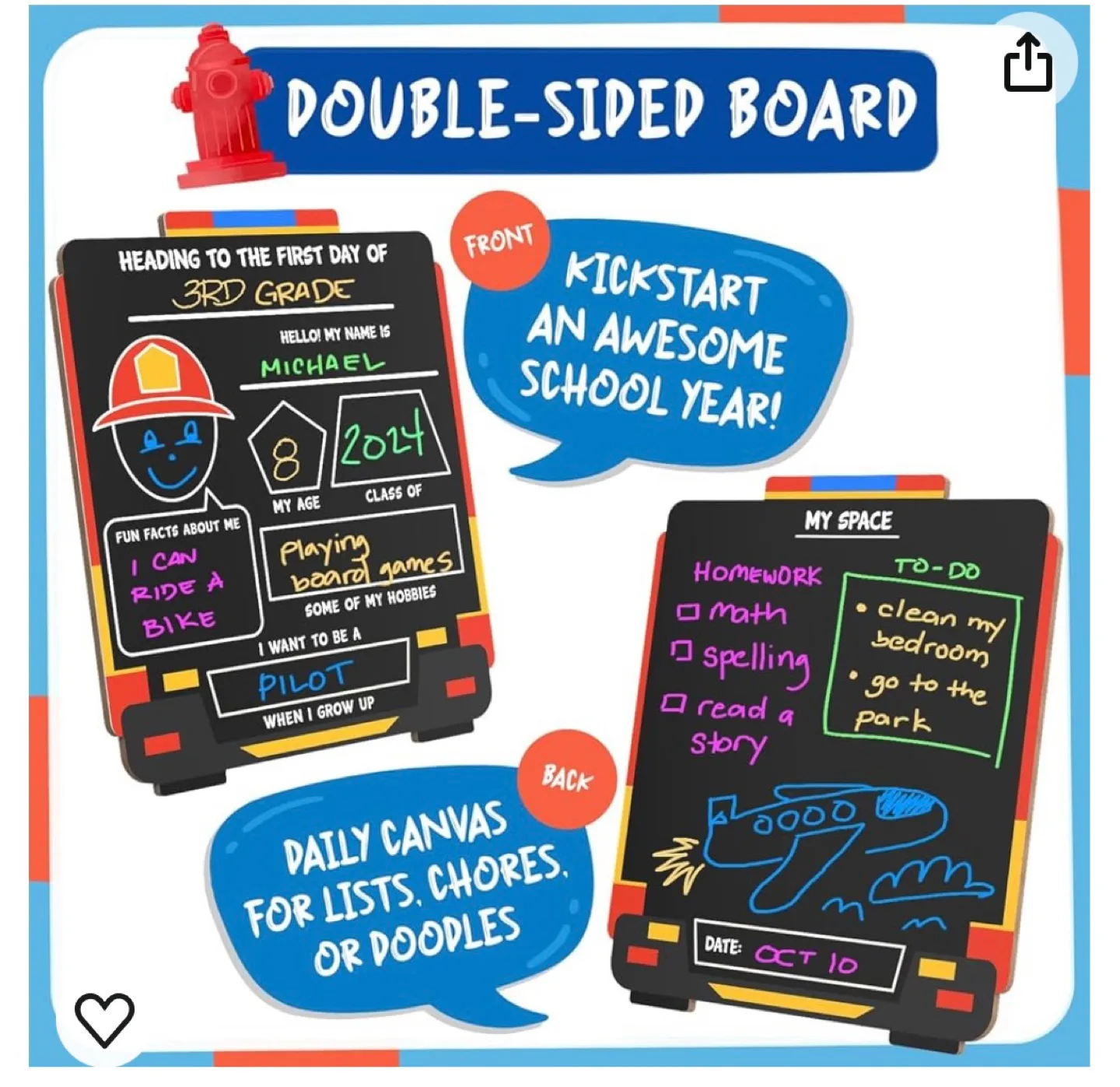 Double-Sided Firetruck Blackboard for Kids - Back to School image indicator(4)