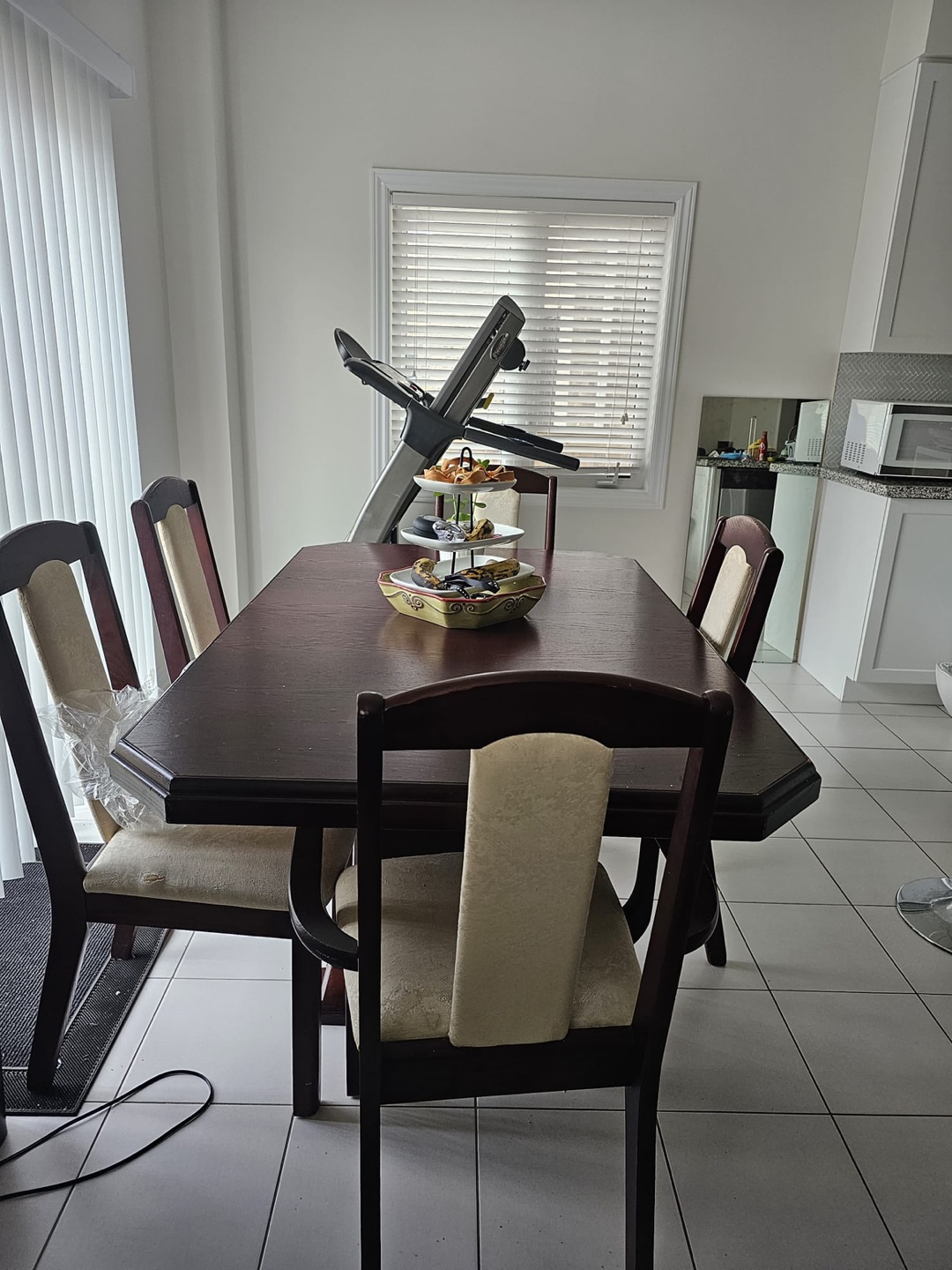 Dark red Wooden Dining Table with Six Chairs