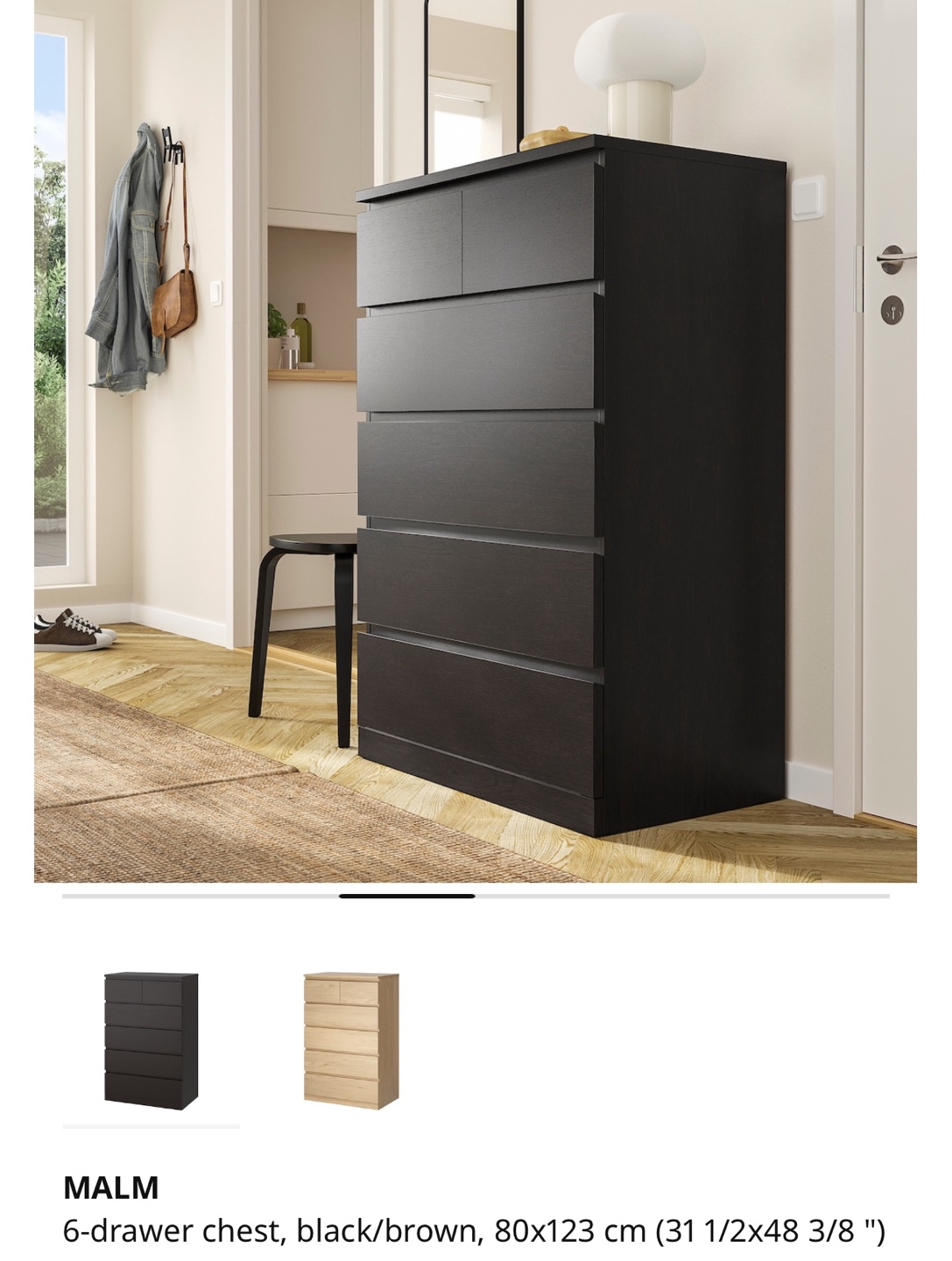 IKEA MALM 6-Drawer Chest - Black/Brown - photo 3