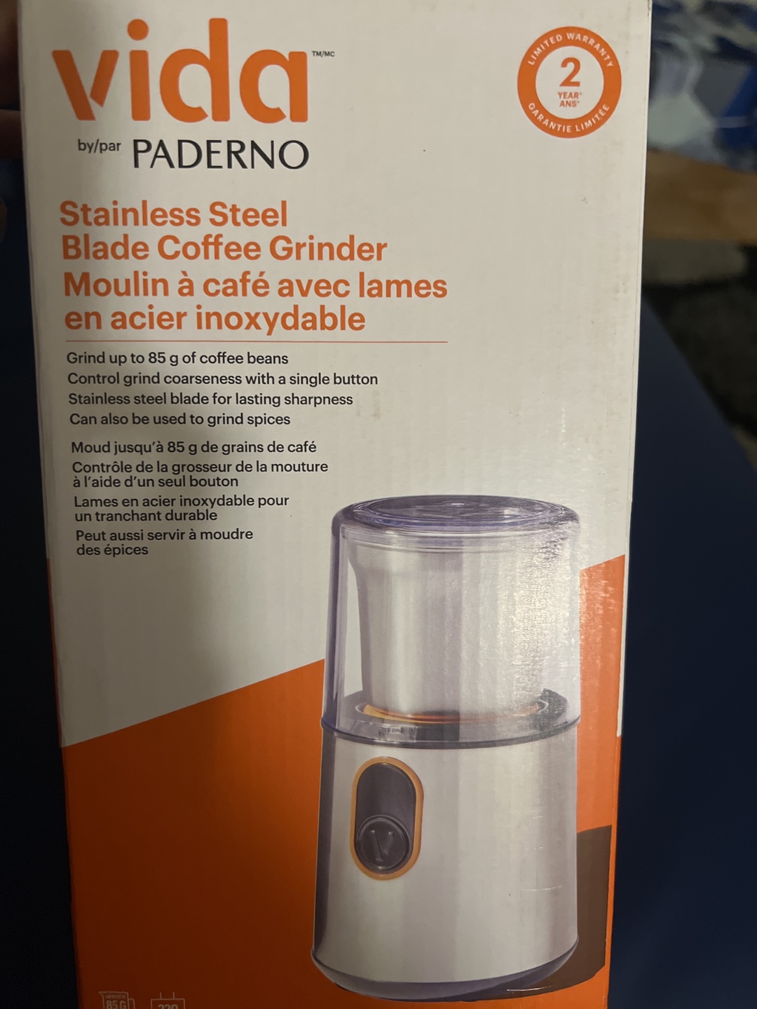 Vida by Paderno Stainless Steel Blade Coffee Grinder