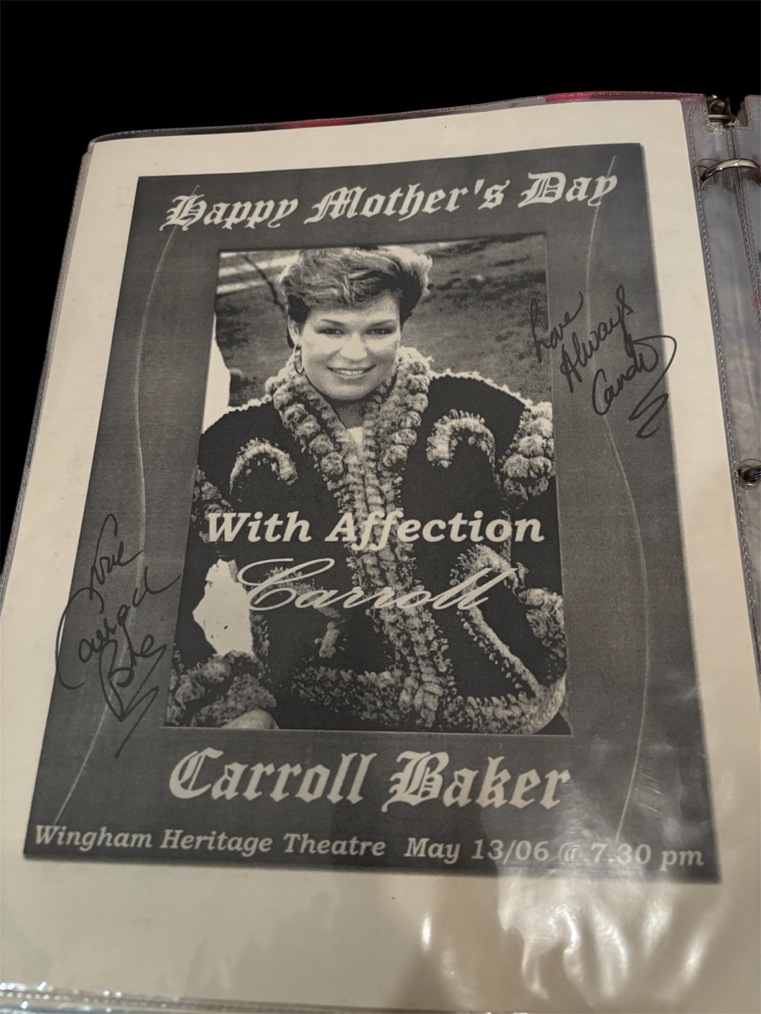 Carroll Baker signed concert program 🏈