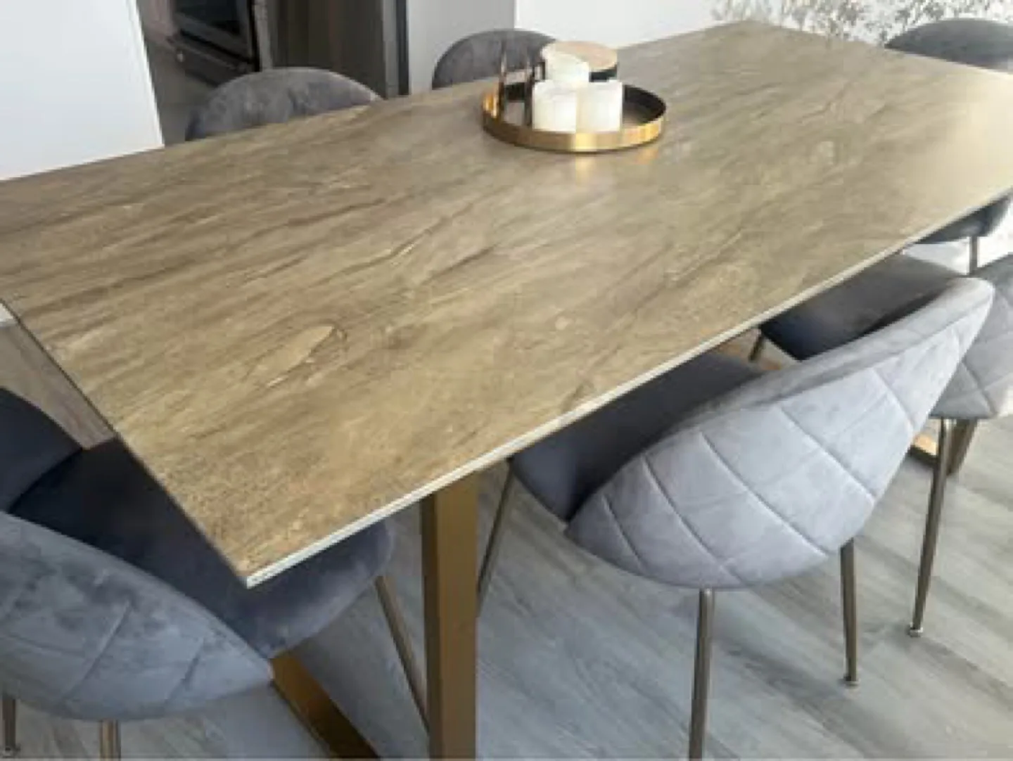 Modern Dining Table Set with 6 Grey Velvet Chairs image indicator(5)