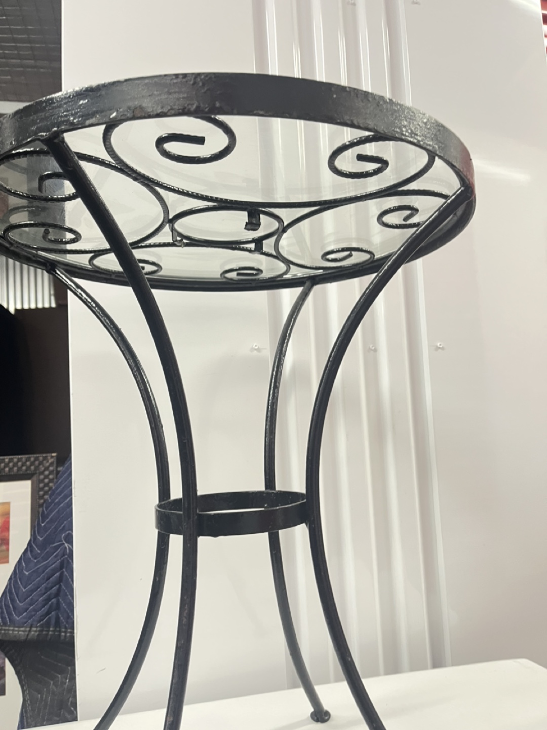 Small Black Metal Accent Table with Glass Top