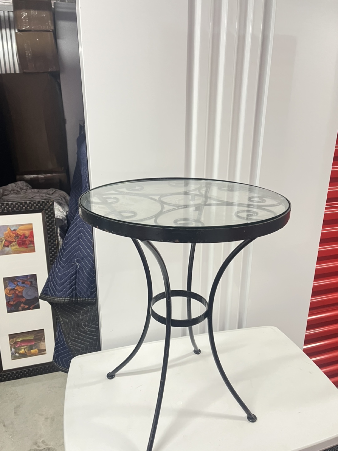 Small Black Metal Accent Table with Glass Top - photo 3