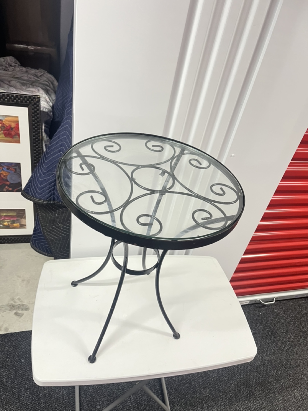 Small Black Metal Accent Table with Glass Top - photo 2