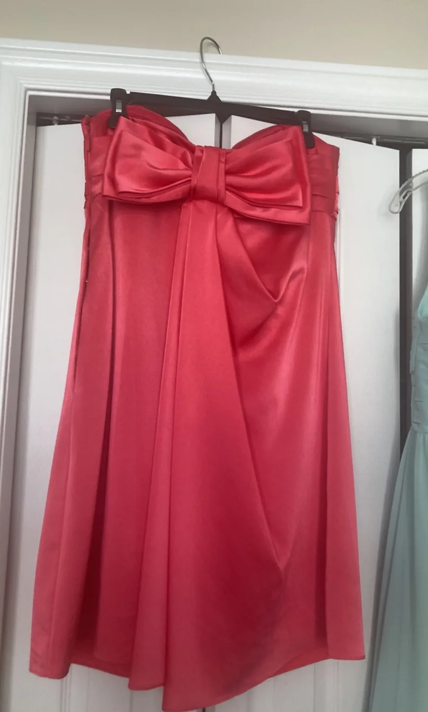 Coral Pink Satin Strapless Dress …Size 12 image indicator(2)