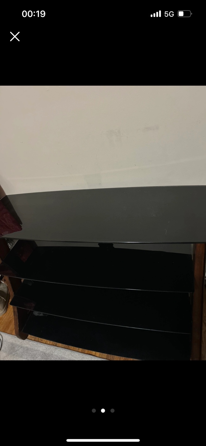 Black Glass TV Stand with Wooden Legs - photo 2