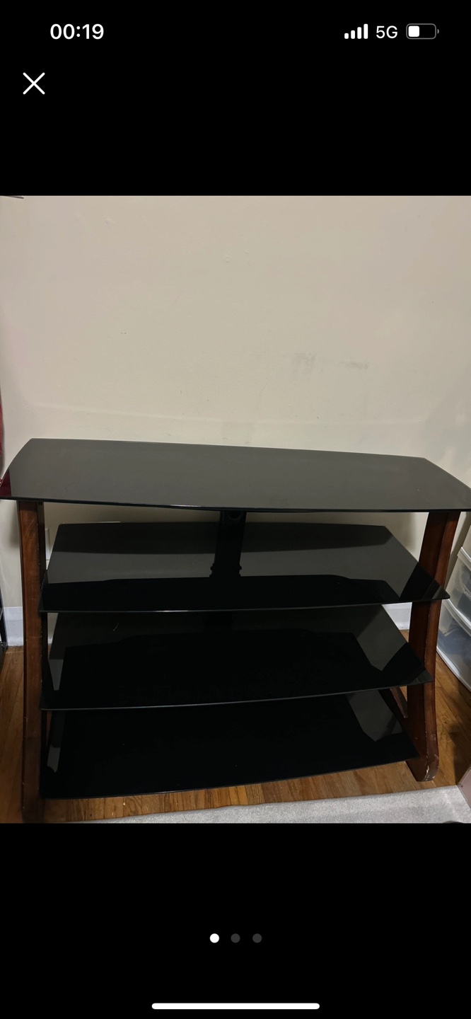 Black Glass TV Stand with Wooden Legs