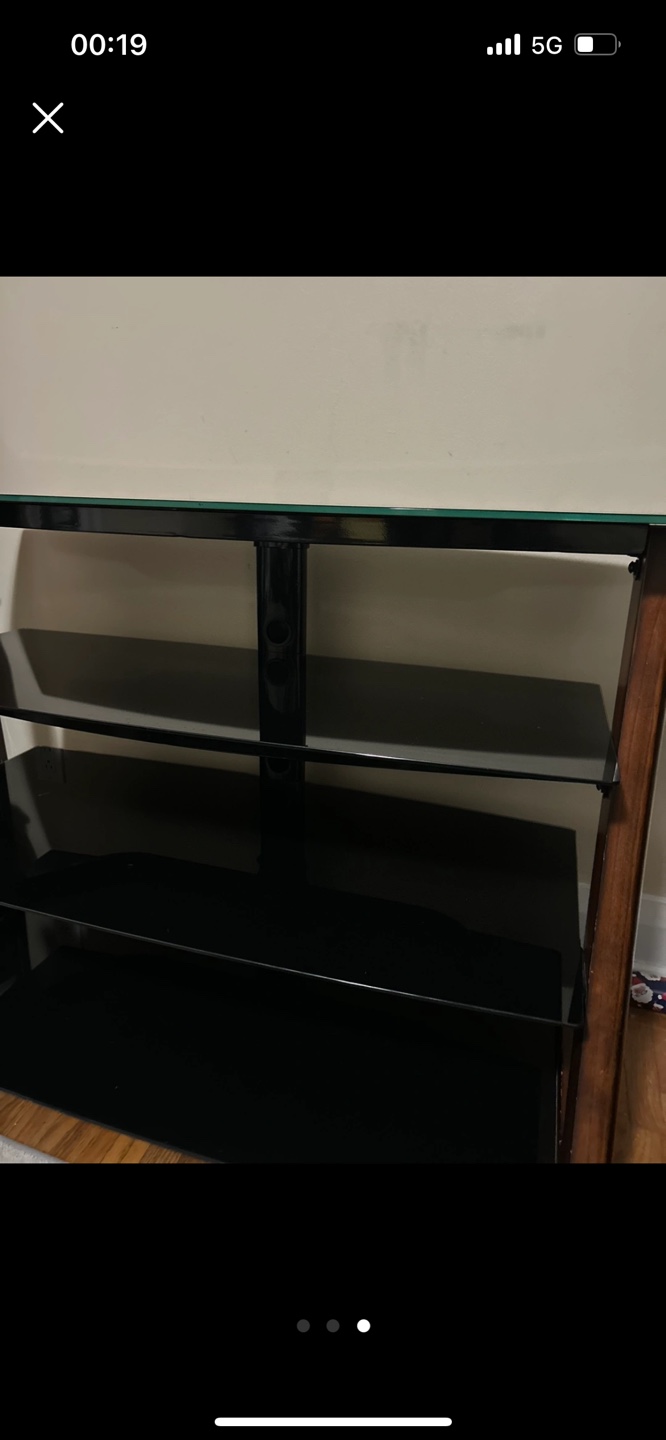 Black Glass TV Stand with Wooden Legs - photo 3
