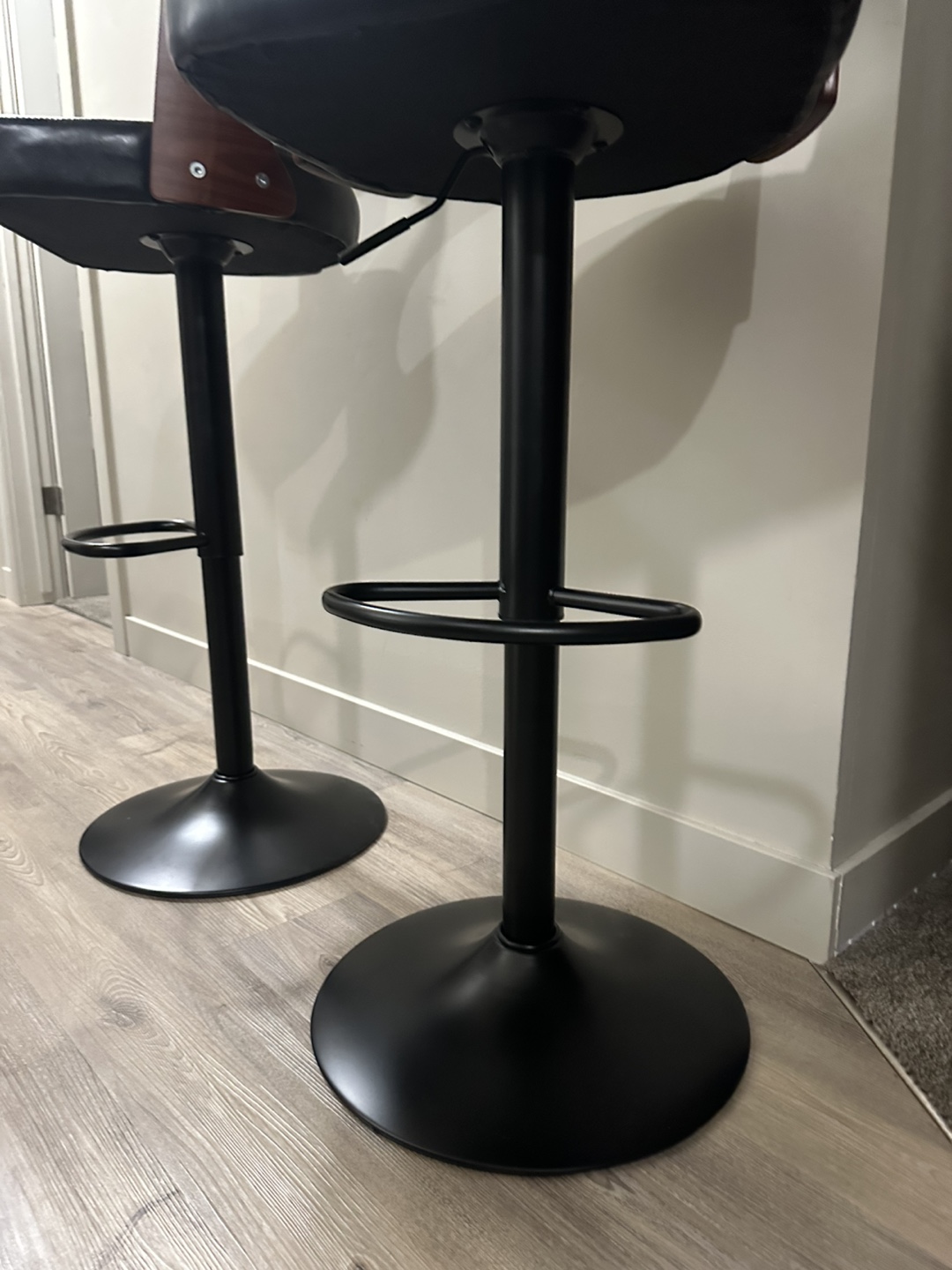 2 Pair of Adjustable Bar Stools - Black Leather and Walnut - photo 3