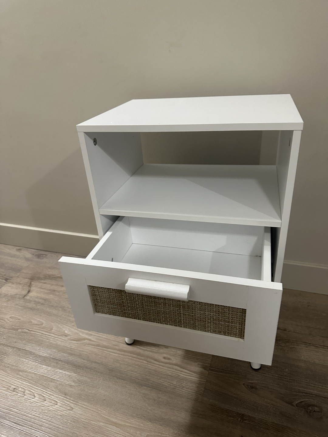New White Nightstand with Drawer and Shelf - photo 2