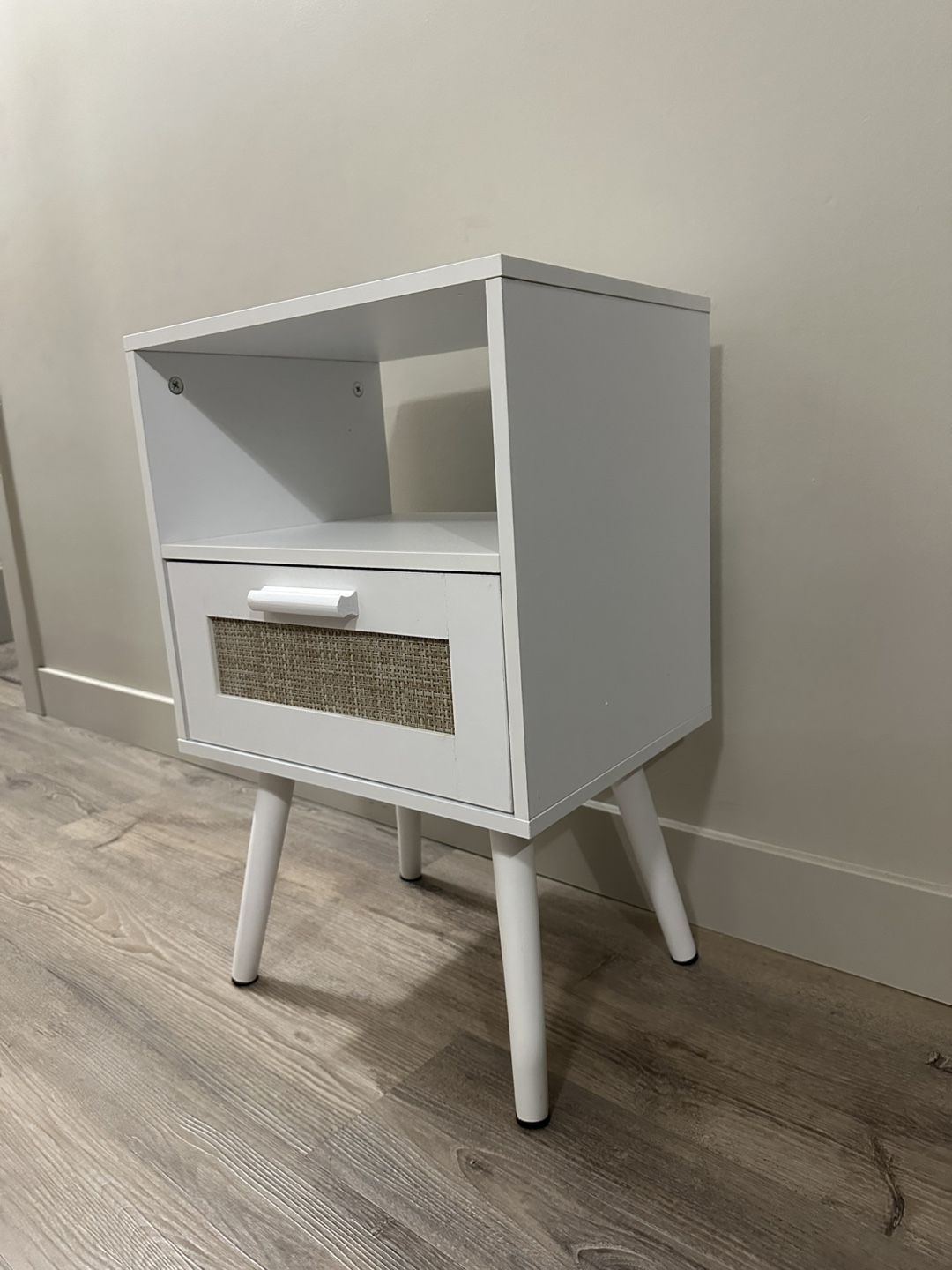 New White Nightstand with Drawer and Shelf - photo 4