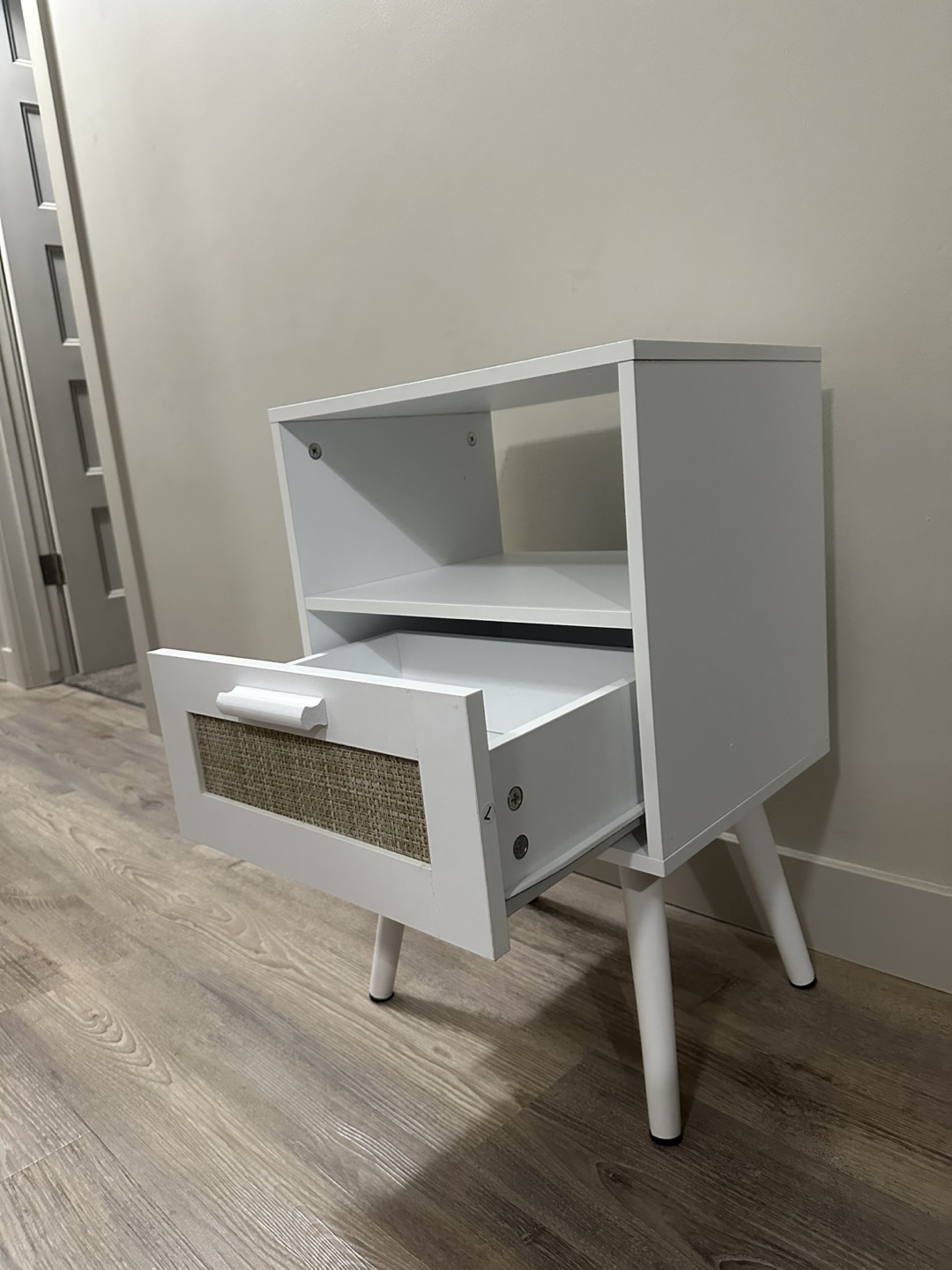 New White Nightstand with Drawer and Shelf - photo 5