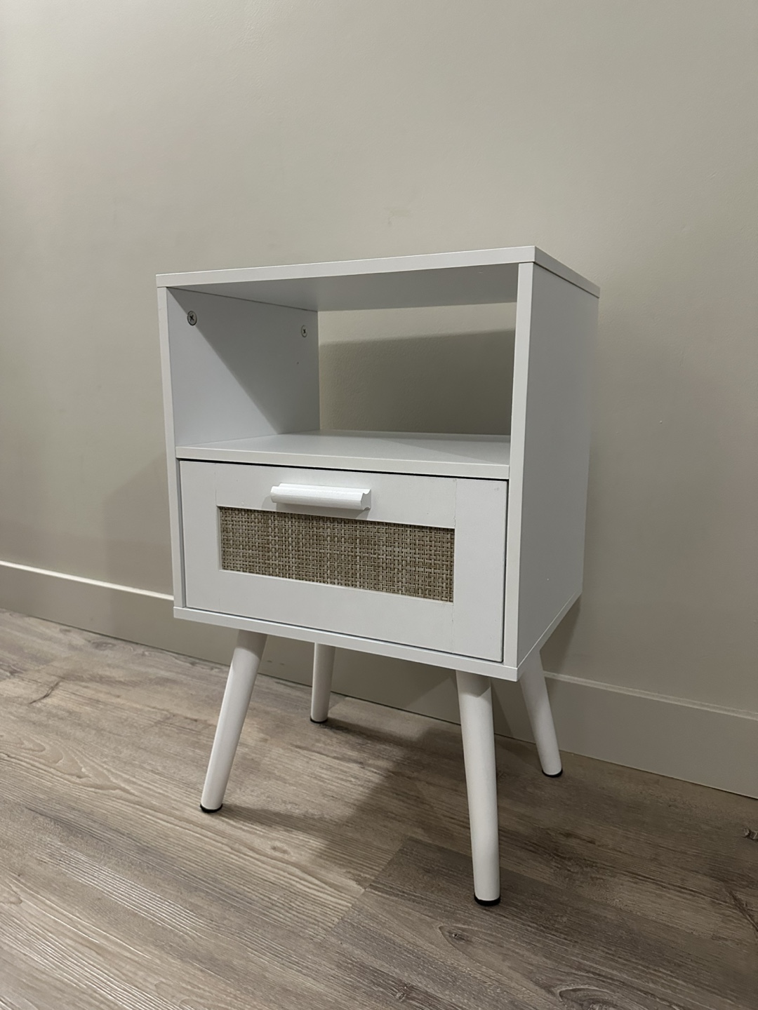 New White Nightstand with Drawer and Shelf - photo 3