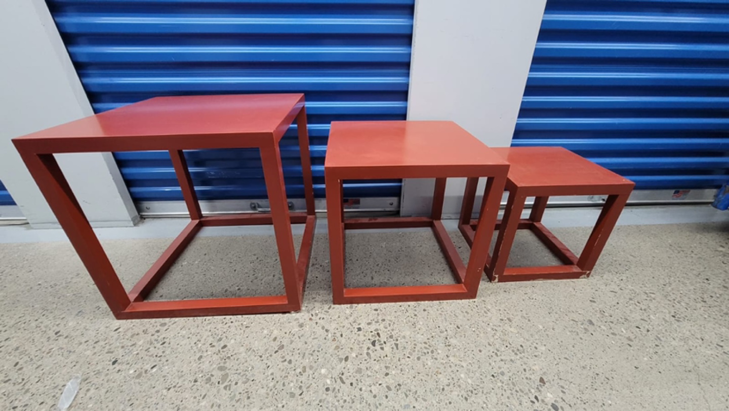 Set of Three Red Cube End Tables