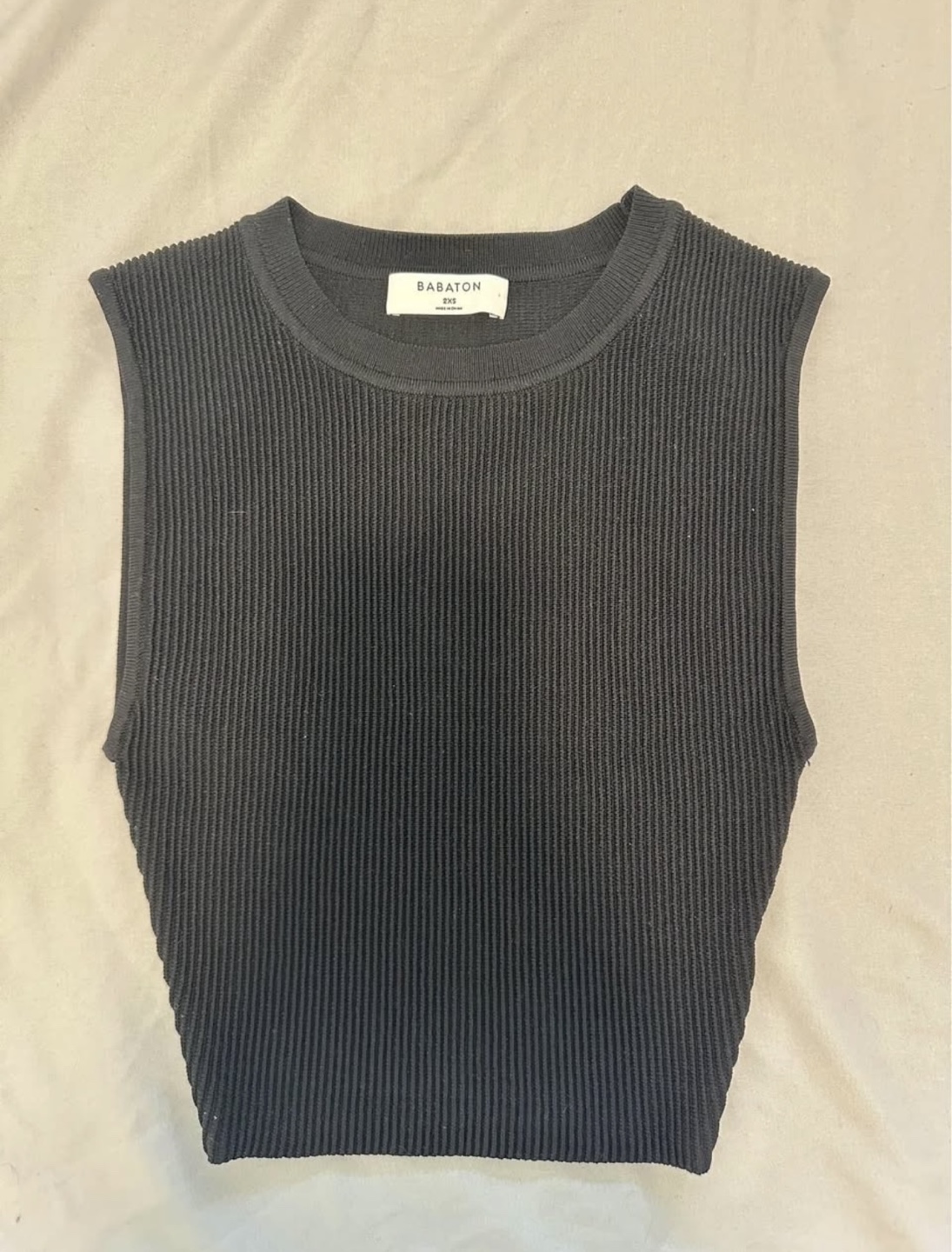 Babaton Ribbed Knit Sleeveless Crop Top - Black - Size XXS