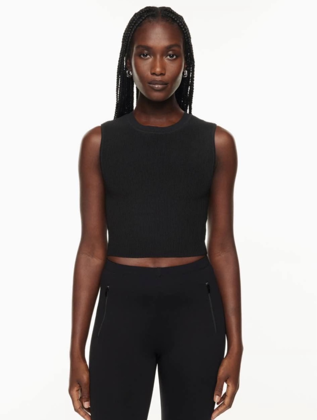 Babaton Ribbed Knit Sleeveless Crop Top - Black - Size XXS - photo 2