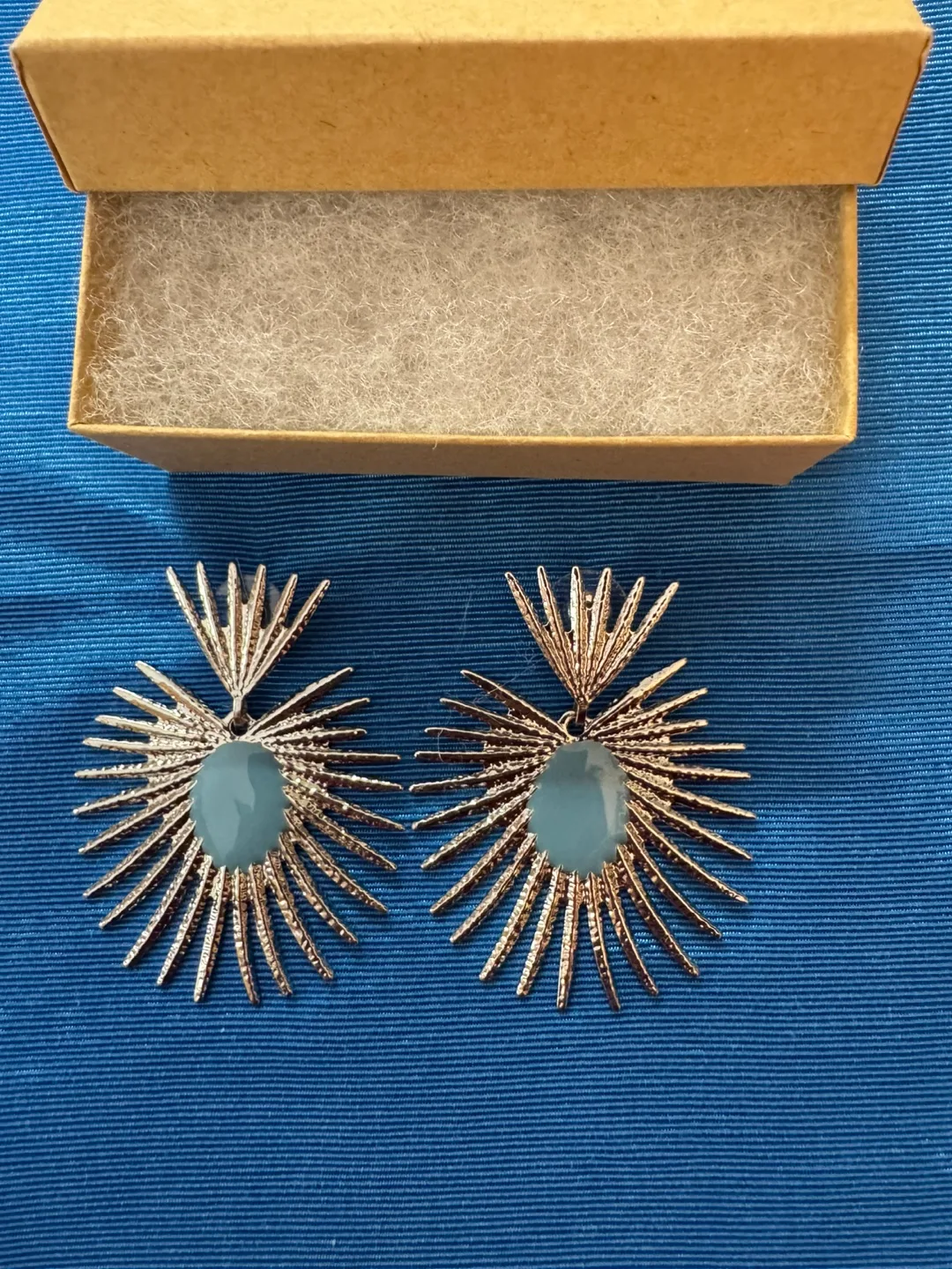 Silver Earrings w Blossom Blue Enamel 2” NEW image indicator(3)