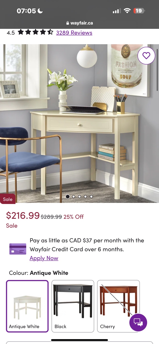 Wayfair Carfi Corner Writing Desk - Antique White - photo 4