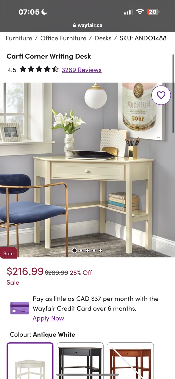 Wayfair Carfi Corner Writing Desk - Antique White - photo 5