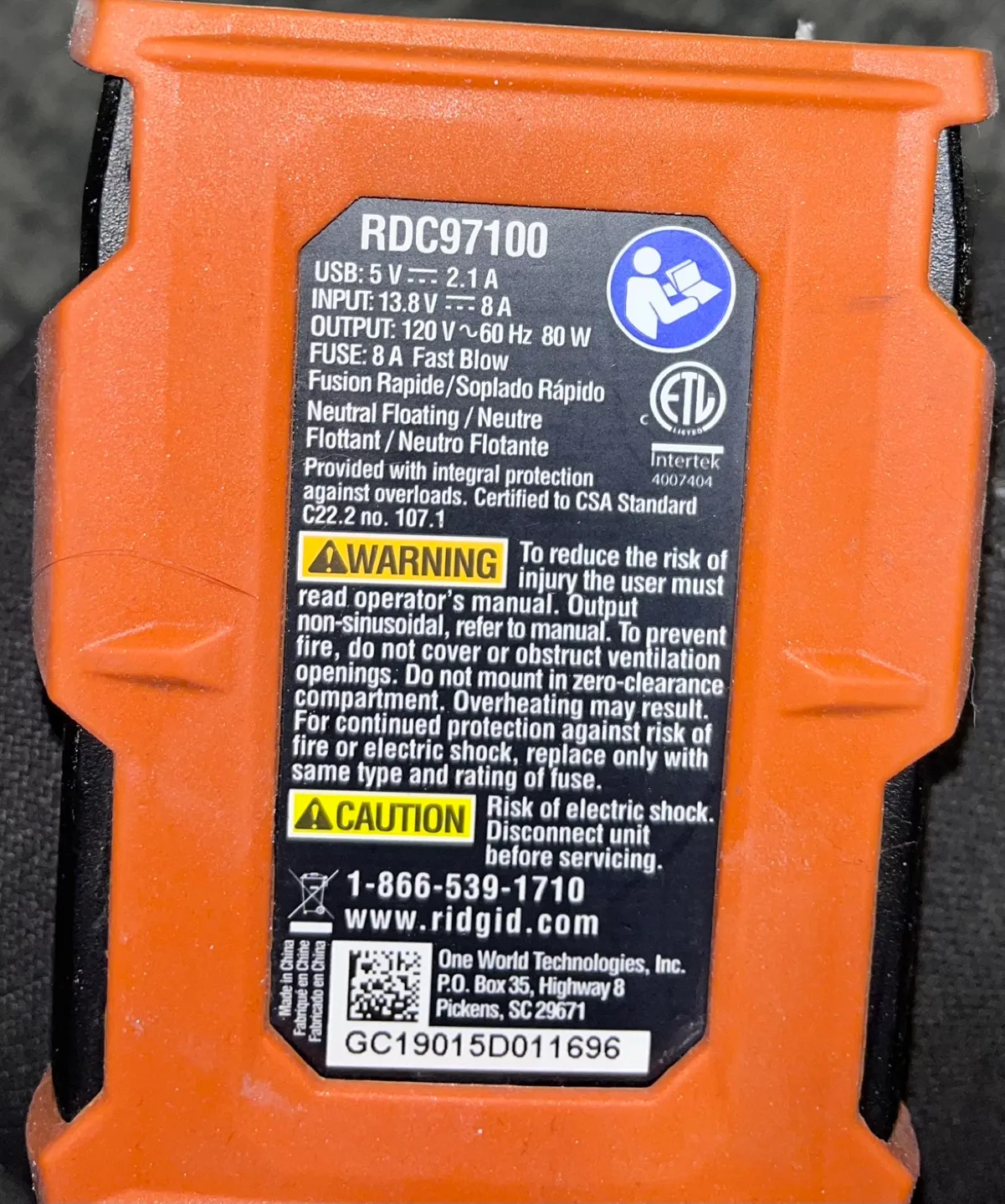 RIDGID 12V Power Inverter image indicator(2)