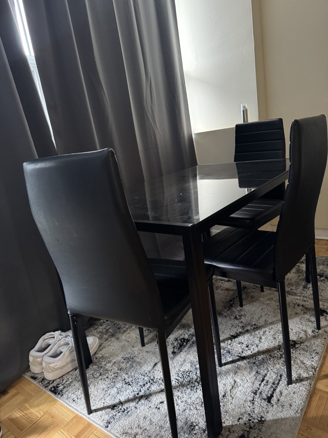 Black Glass Dining Table Set with 4 Chairs