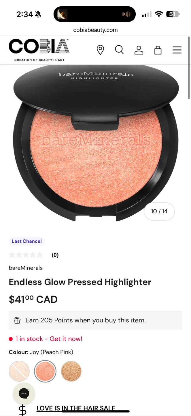 bareMinerals Endless Glow Pressed Highlighter - Joy (Peach Pink) image indicator(4)