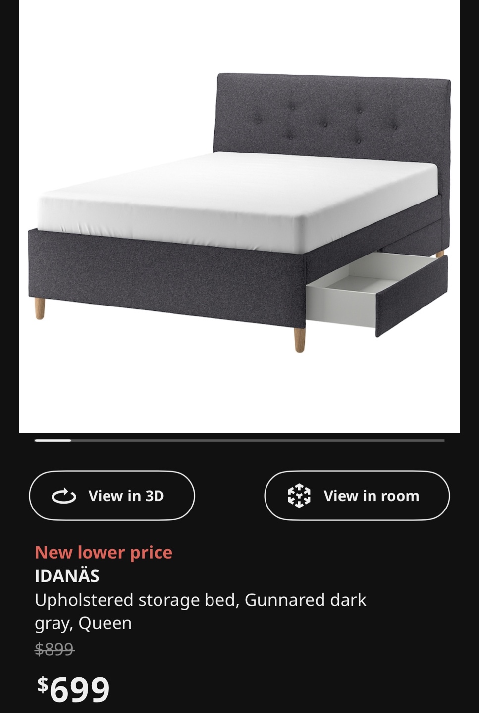 IKEA IDANÄS Queen Upholstered Storage Bed - Gunnared Dark Gray - photo 4