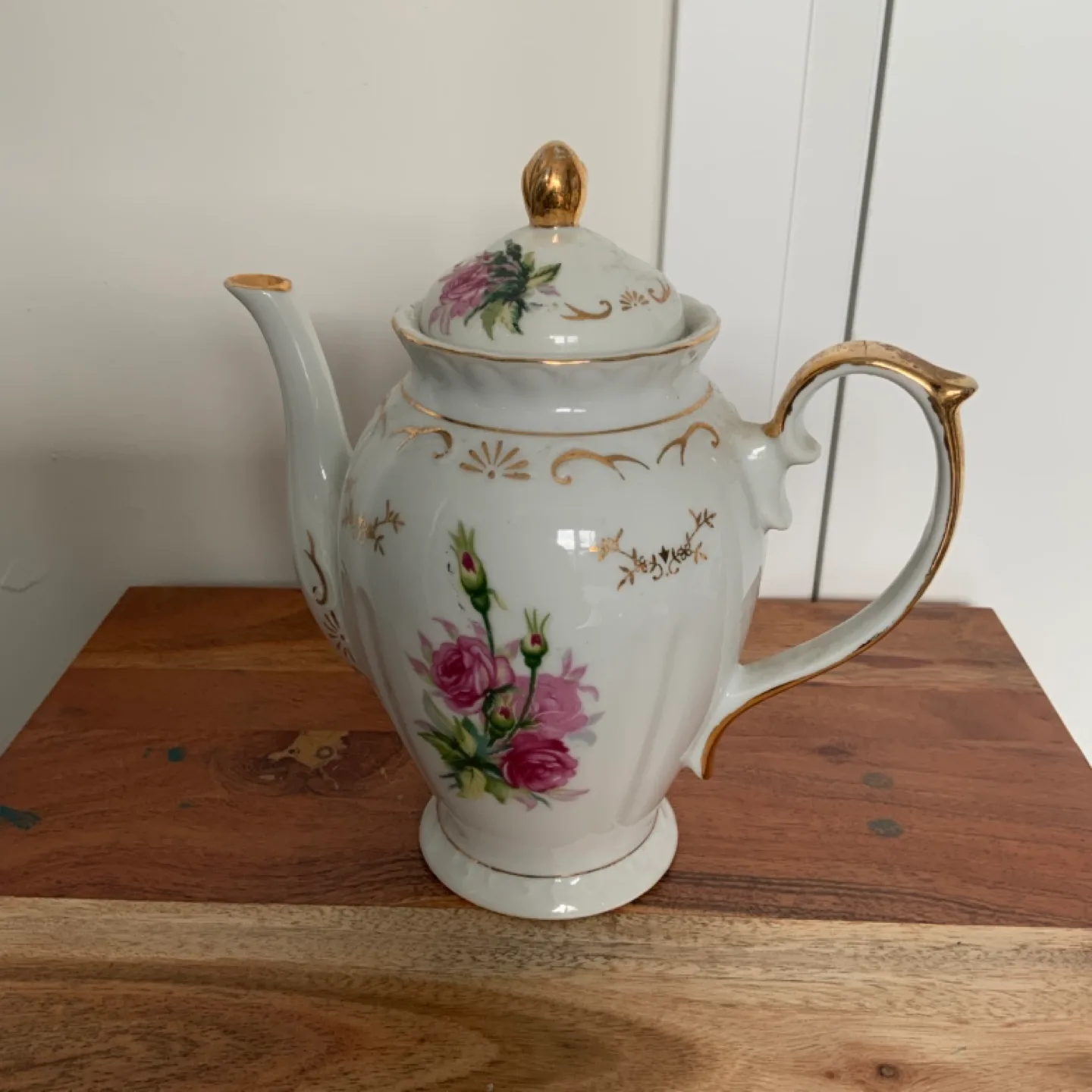 Vintage Moss Rose Porcelain Teapot thumbnail