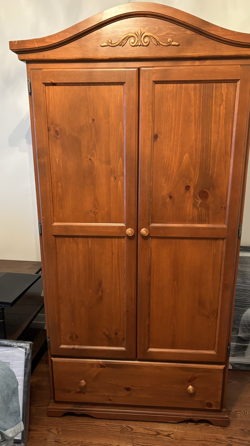 Solid Wood Armoire with Shelf and Drawer