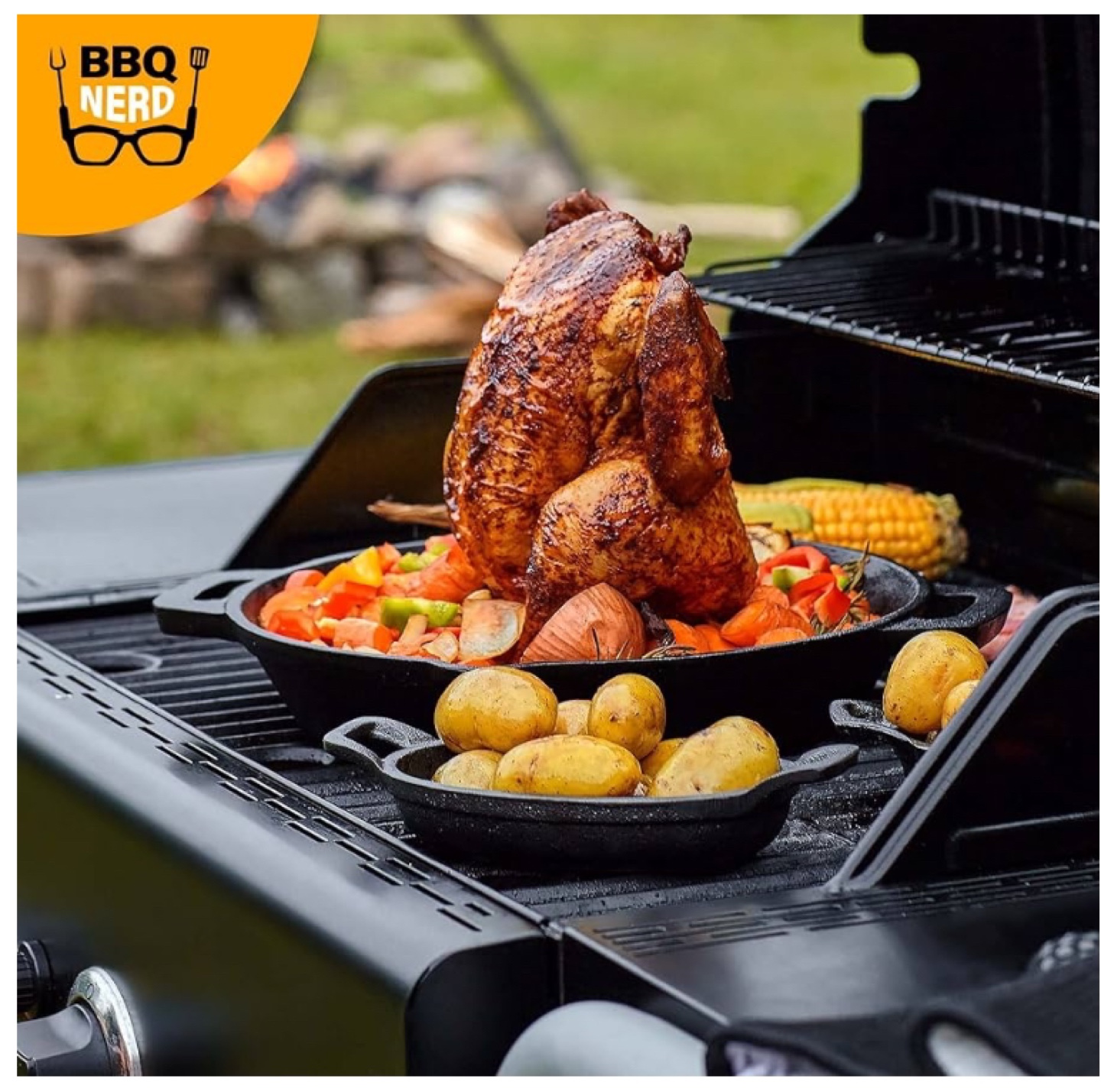 BBQ Nerd Cast Iron Roasting Pan with Chicken Roaster - photo 4