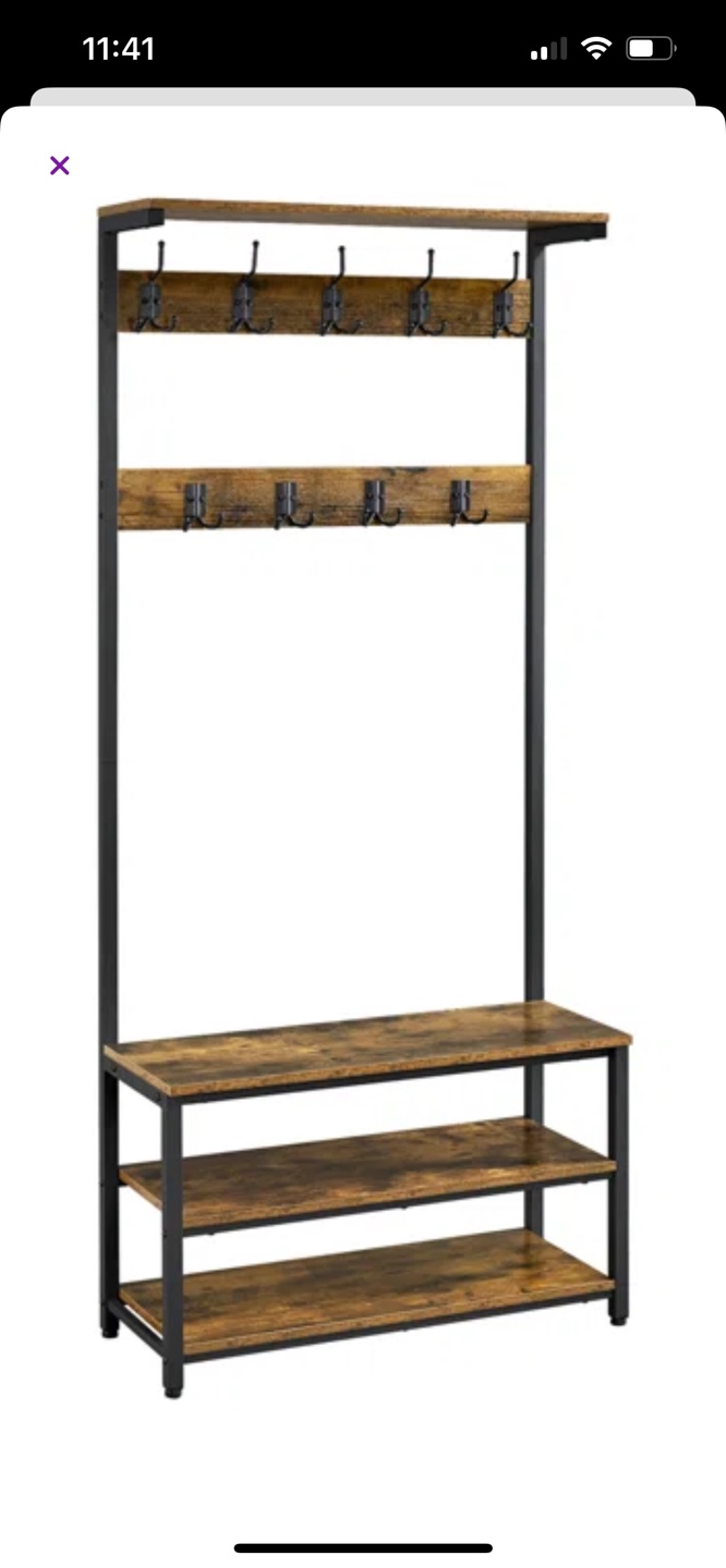 Rustic Industrial Hall Tree with Bench and Shoe Storage - photo 2