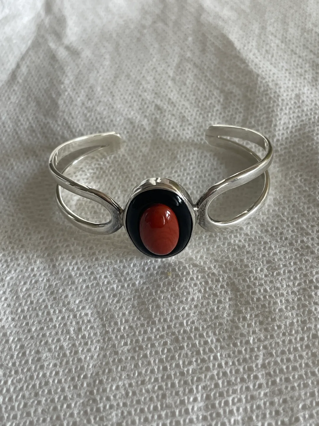 Vintage 925 Sterling Silver Bracelet with Red Stone thumbnail