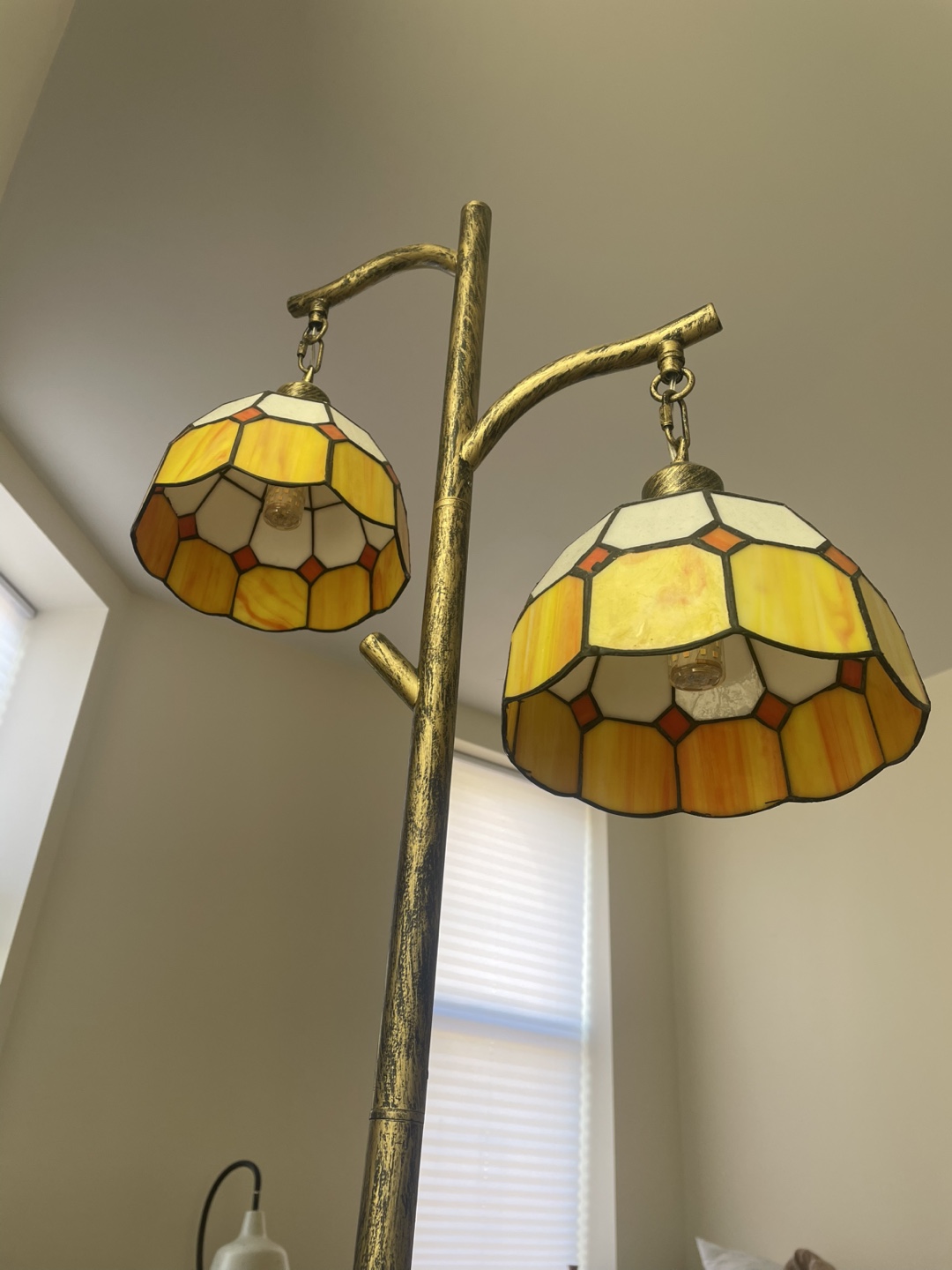 Beautiful Two-Light Floor Lamp with Side Shelves