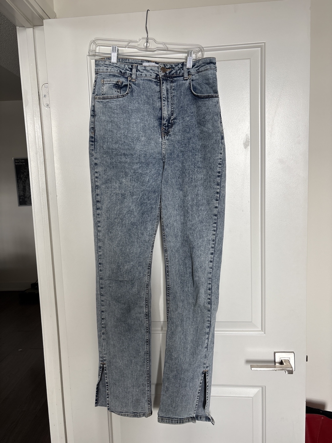 European Light Wash High Waisted Split Hem Jeans