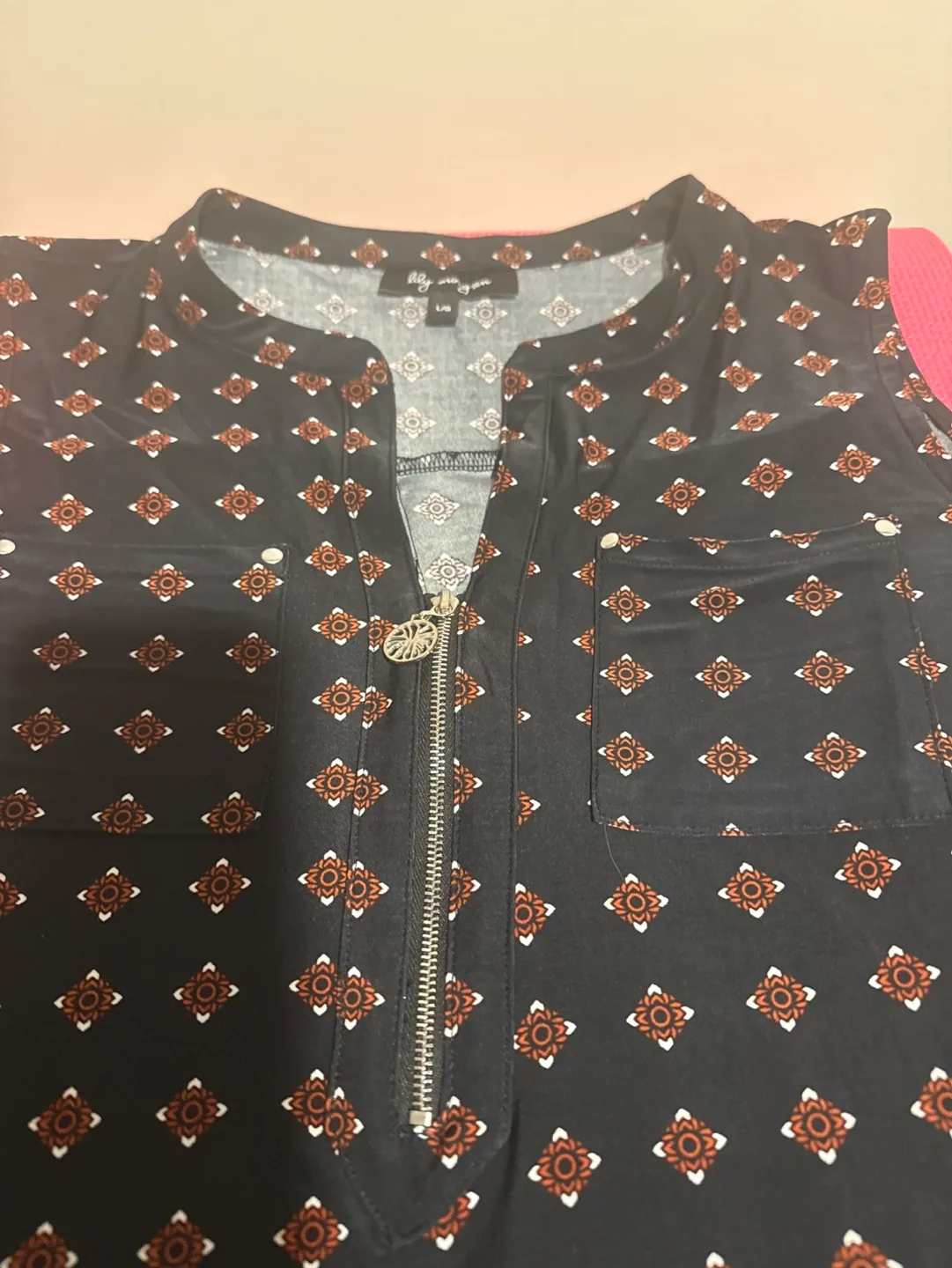 Lily Morgan Women's Size L/G Black & Brown Patterned Blouse image indicator(2)