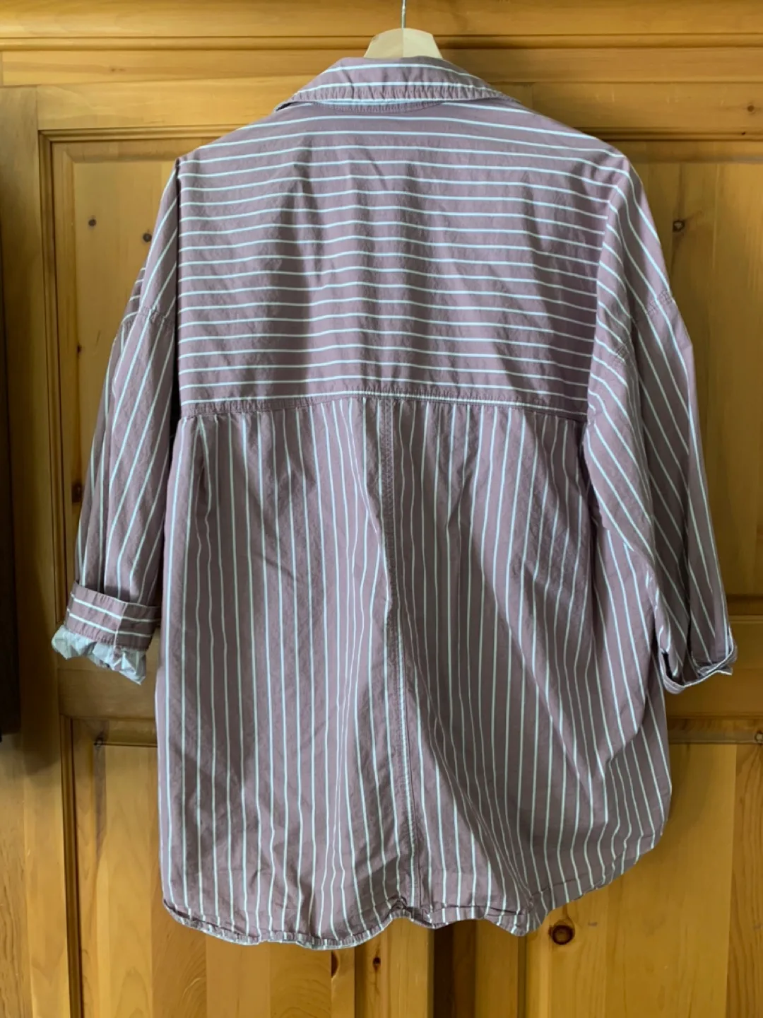 Zara Oversized 100% Cotton Pink Striped Button-down Shirt image indicator(2)
