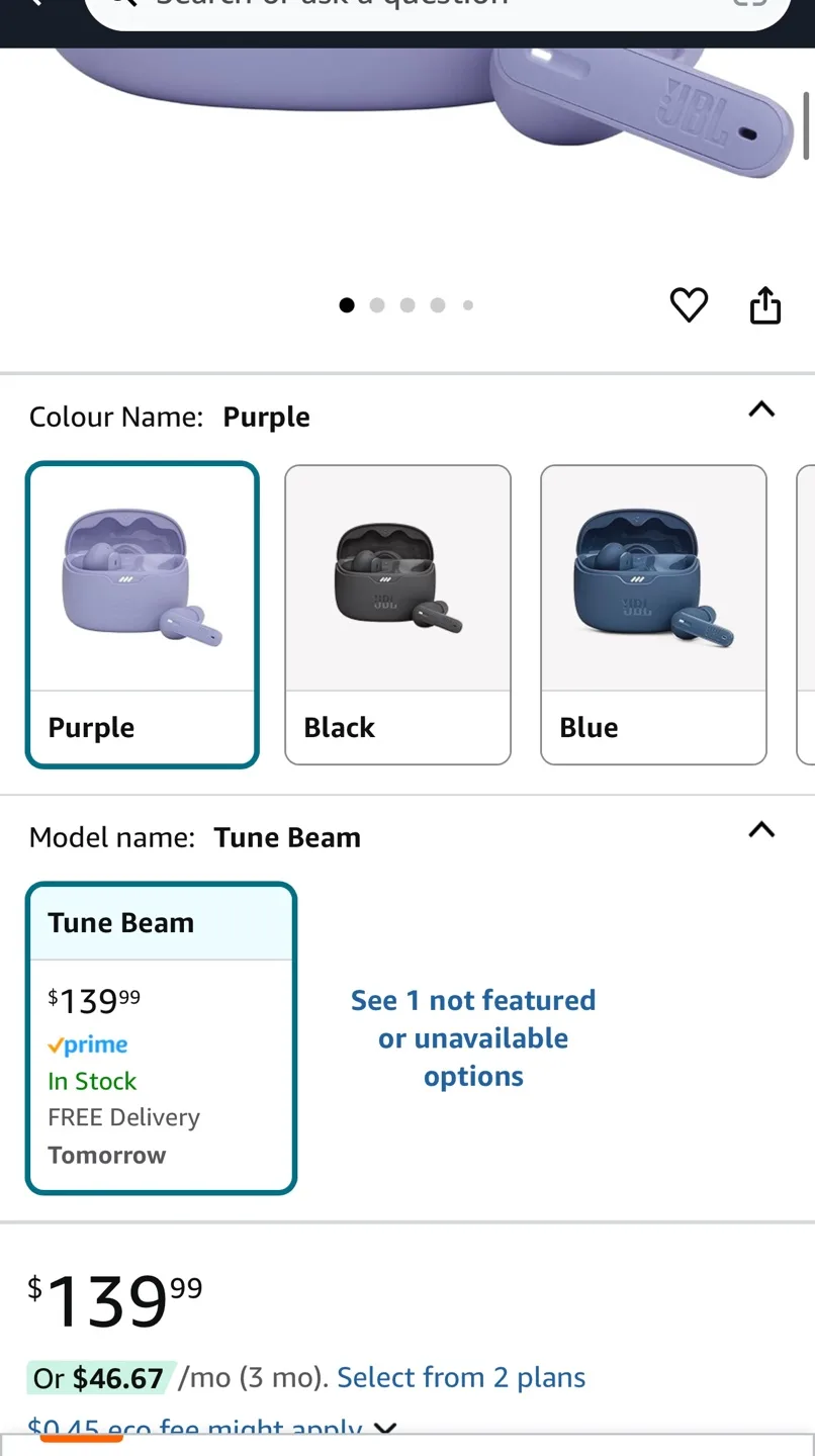 JBL Tune Beam True Wireless Noise Cancelling Earbuds - Purple image indicator(5)