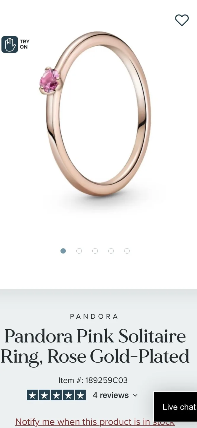 Pandora Pink Solitaire Ring, Rose Gold-Plated image indicator(4)