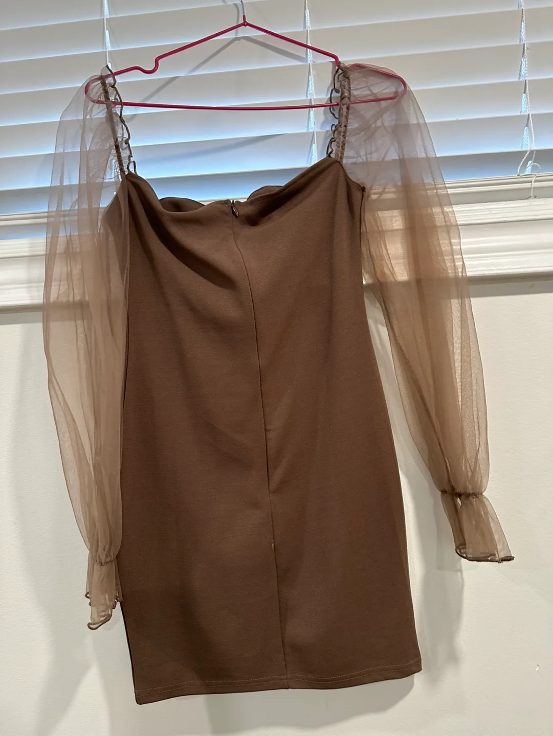 Brown Mini Dress with Sheer Sleeves image indicator(2)