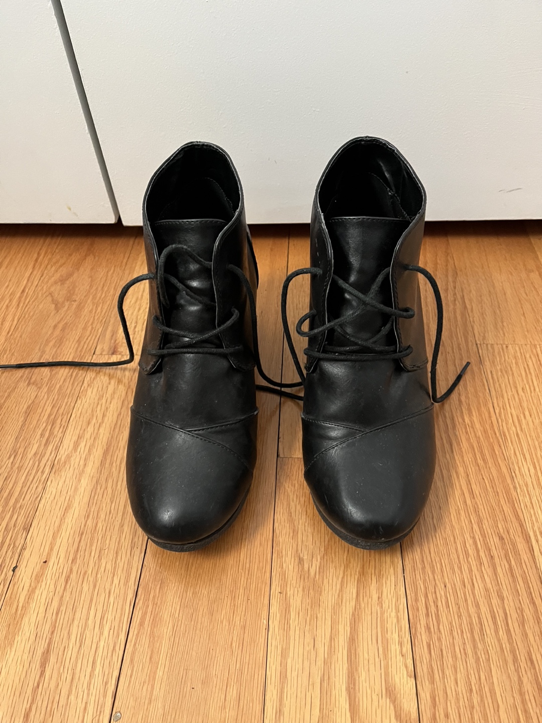 Black Lace-Up Wedge Booties