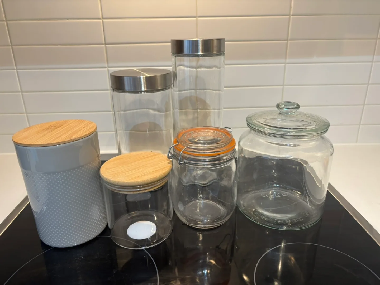 Set of 5 Glass and Ceramic Canisters thumbnail
